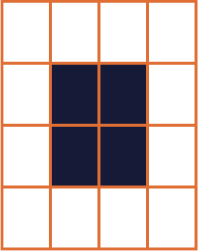 Bingo grid showing a four inside squares winning pattern.